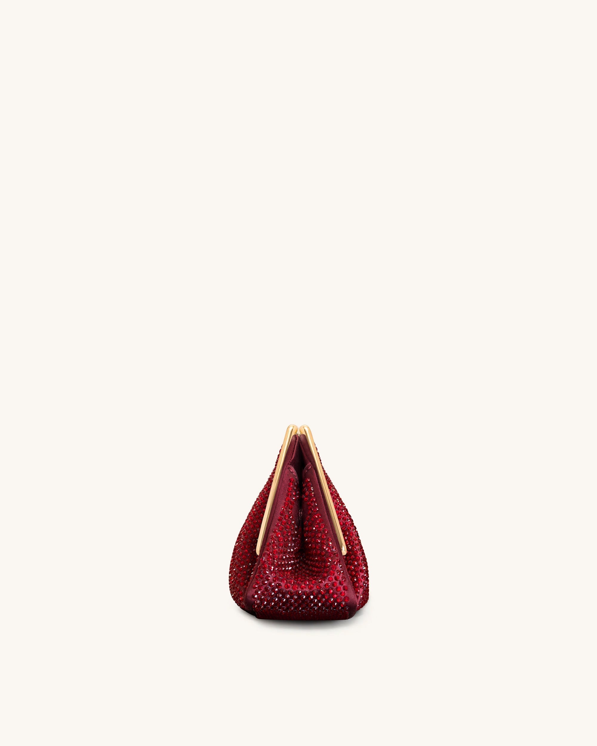 Lila Artificial Crystal Metal Frame Clutch - Red