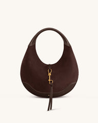 Colette Faux Suede Crescent Hobo Bag - Dark Brown
