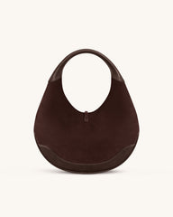 Colette Faux Suede Crescent Hobo Bag - Dark Brown