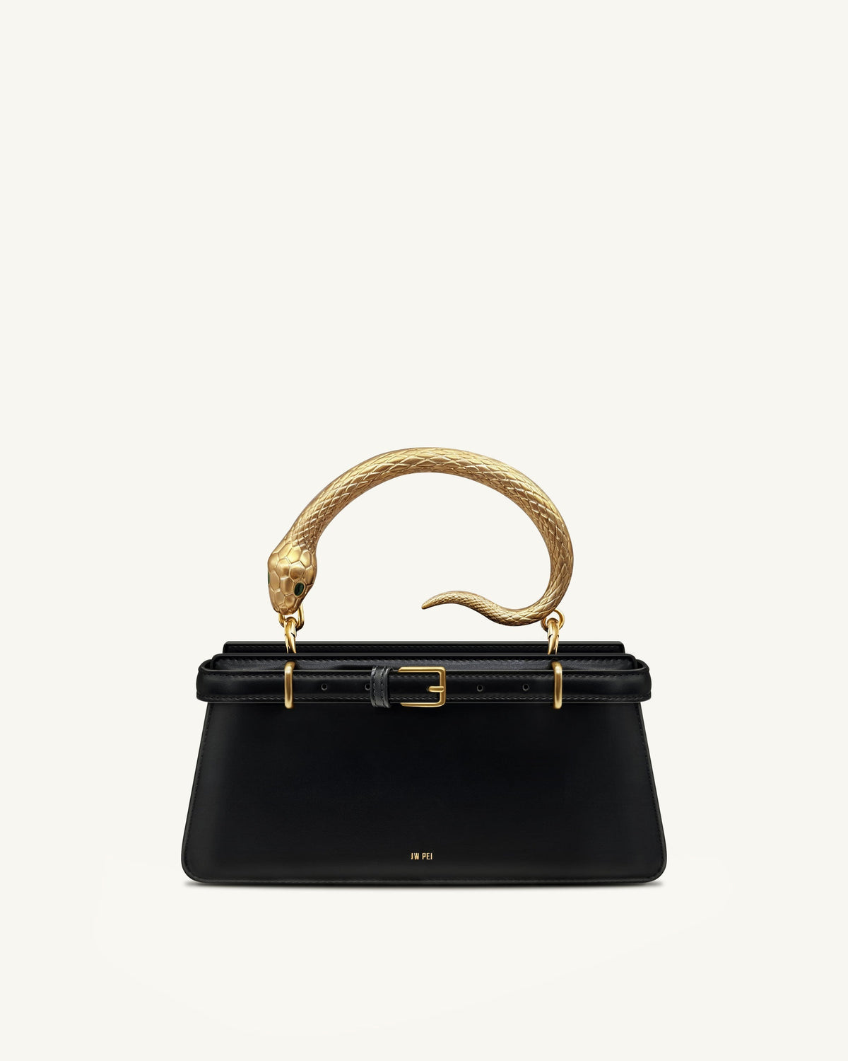 Elena Snake Handle Top Handle Bag - Black