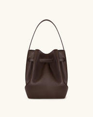 Clara Lock Accent Bucket Shoulder Bag - Mocha Brown