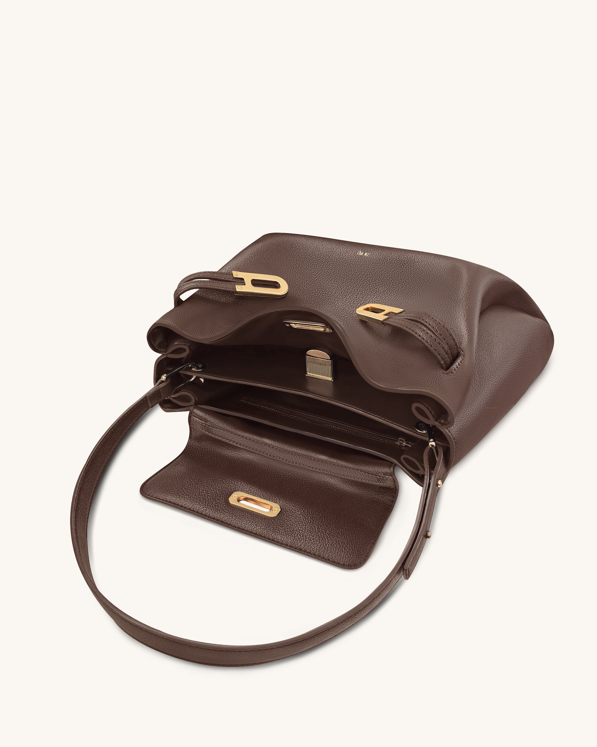 Rhea Pebbled Double Buckle Shoulder Bag - Dark Brown