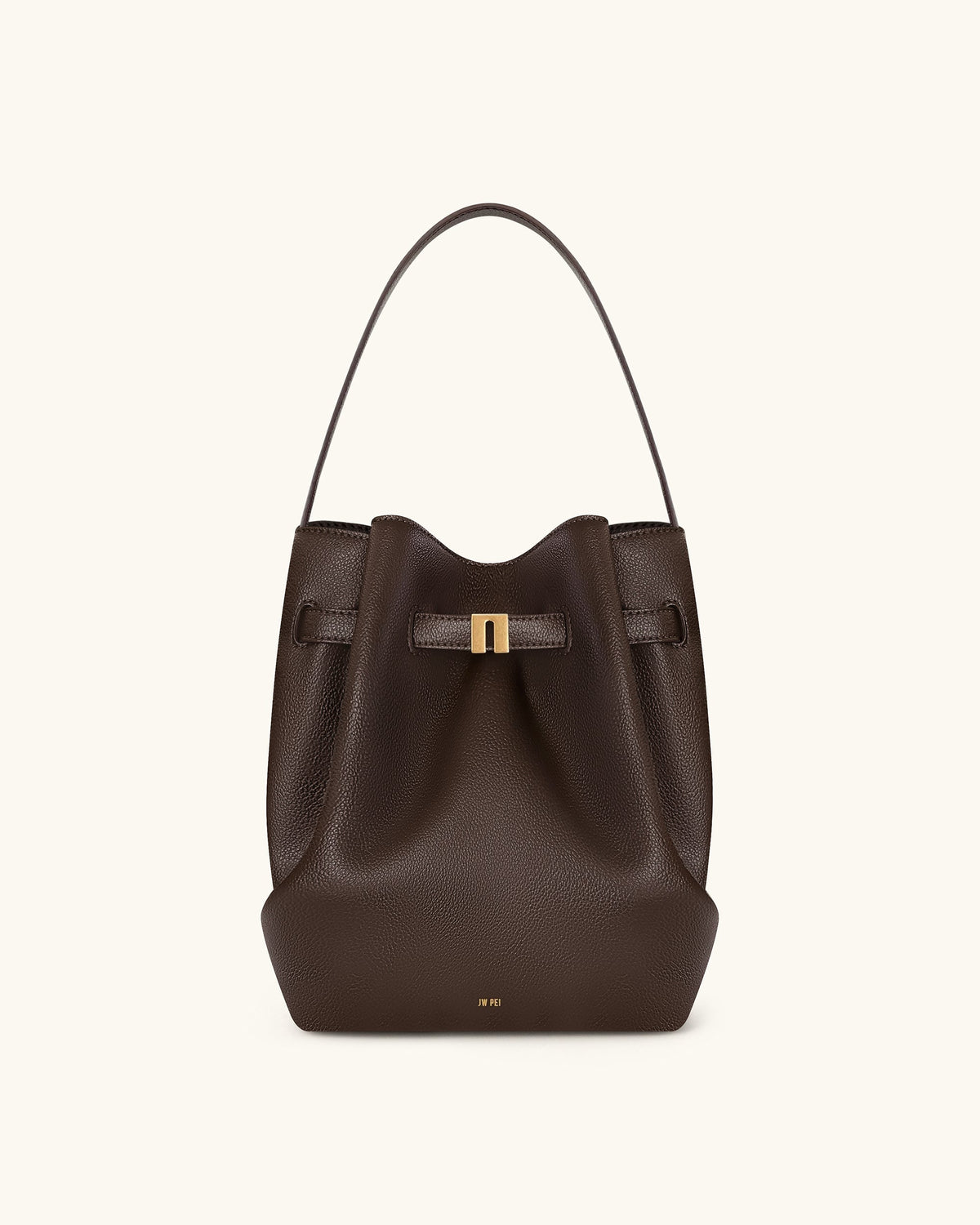 Clara Lock Accent Bucket Shoulder Bag - Mocha Brown