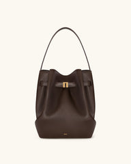 Clara Lock Accent Bucket Shoulder Bag - Mocha Brown