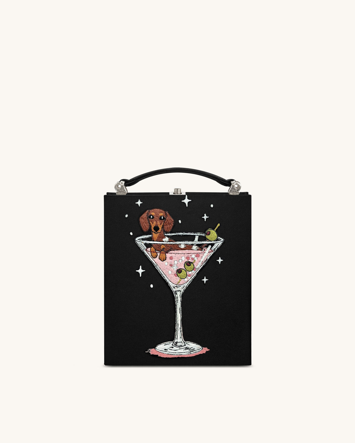 Taya Wine Glass Puppy Pattern Book Shape Clutch Bag - Black