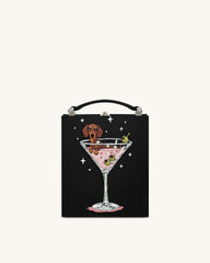 Taya Wine Glass Puppy Pattern Book Shape Clutch Bag - Black