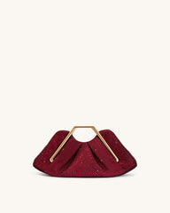 Lila Artificial Crystal Metal Frame Clutch - Red