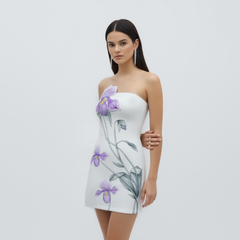 Slipper Orchid Appliqu¨¦ Mini Dress - White